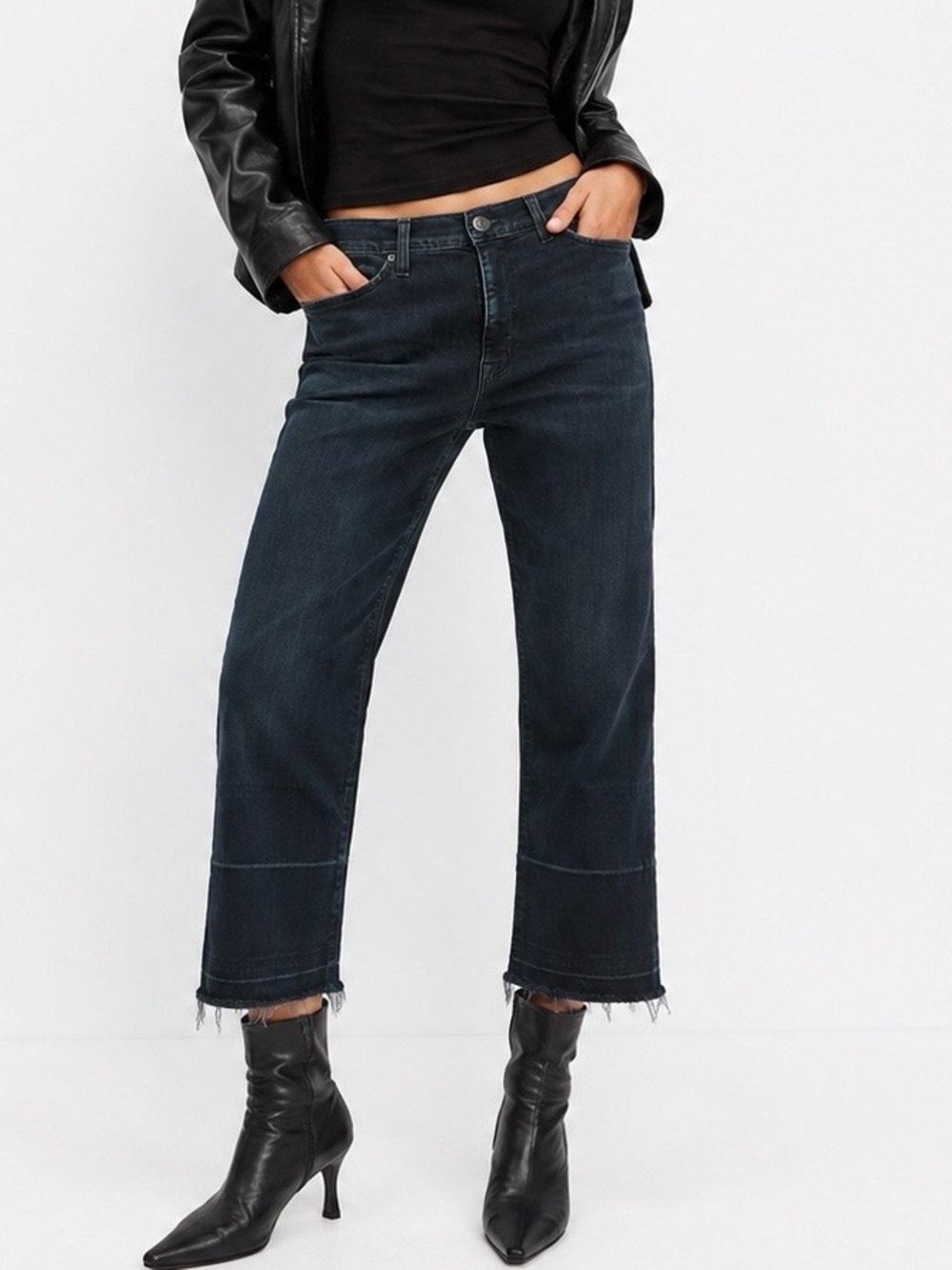 Hudson Barbara High Rise Crop Straight Jeans Black Raw Hem Stretch Y2K 26